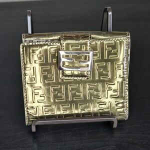 Fendi Zuccino Gold Embossed Compact Wallet EUC